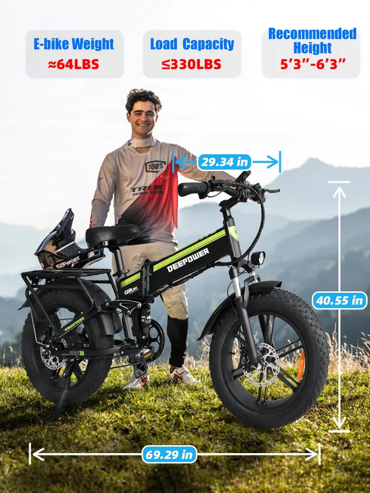 DEEPOWER 2000W Adults Electric Bike Bicycle 48V 25AH 20 Inch Fat Tire Folding Electric E Bikes Mountain Oil Brake 2000W Ebike