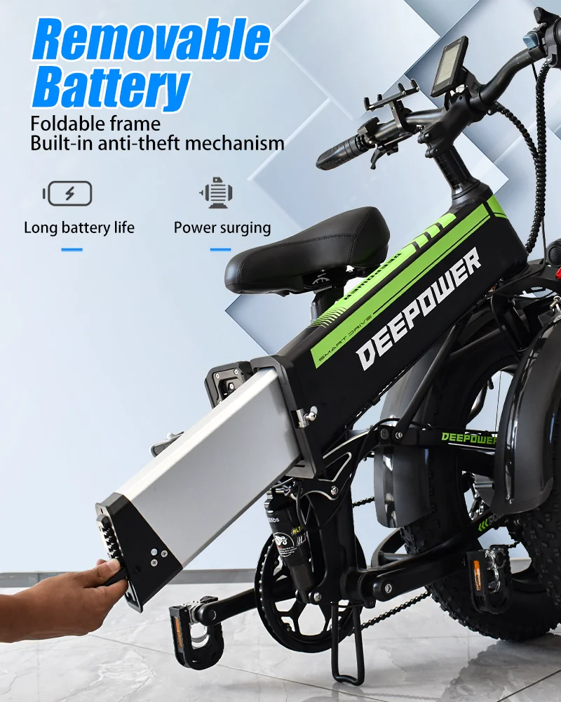 DEEPOWER 2000W Adults Electric Bike Bicycle 48V 25AH 20 Inch Fat Tire Folding Electric E Bikes Mountain Oil Brake 2000W Ebike